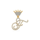 F Initial With Crown 10K Yellow Gold & Diamond Pendant